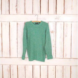 Vintage green white crew neck slouchy pullover sweater